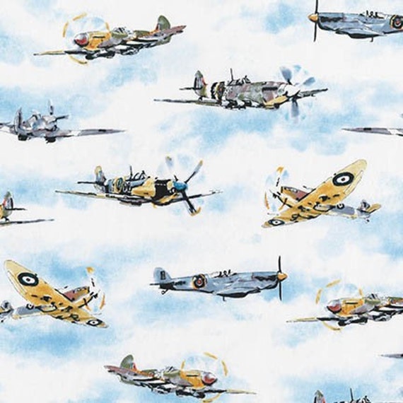 Vintage airplane fabric Robert Kaufman Transportation AIM