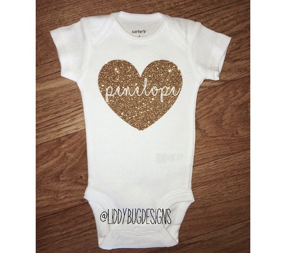 Personalized Glitter Heart Onesie // gold pink by LiddyBugDesigns