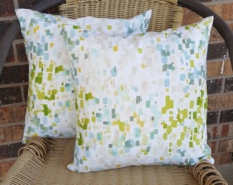 SALE *Blues and Greens Watercolor 14x14 Pillow Covers
