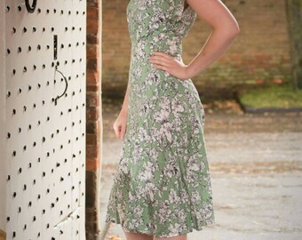 1940s dress, handmade vintage inspired "Ella" dress in a floral print , pleated waist detail. Made to order in size.