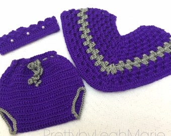 Purple and Grey Crochet Newborn Poncho, princess crown and diaper cover set, Crochet Baby poncho, newborn photoprop, crochet baby outfit