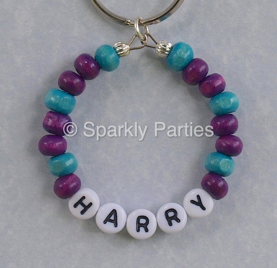 Personalised Key Rings - Beaded Keyrings - Name Keyrings - Book Bag Tags