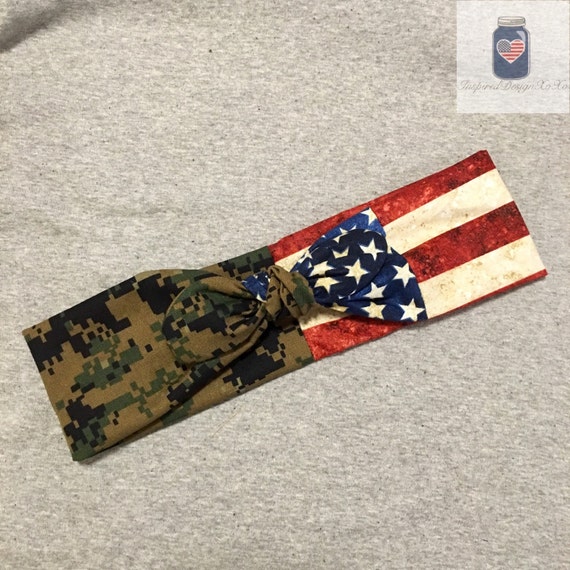Military Camo & Flag Tie Headband Army Headband Dolly