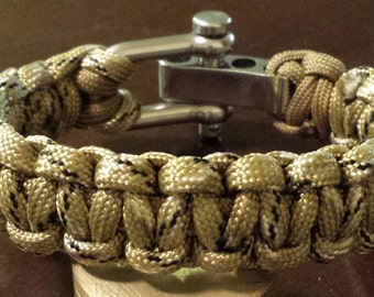 Desert Camo Para-Cord Bracelet With Silver Adjustable Clevis. Wrist Sizes 5 through 11.