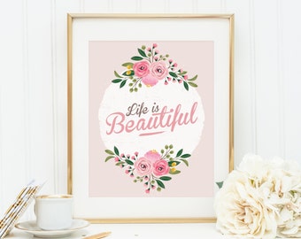 Flower Print, Quote Prints, Printable, Wall Print Quote, Illustration, Floral, Nursery Decor, Office Print, Quote Postcard, Art Postcard