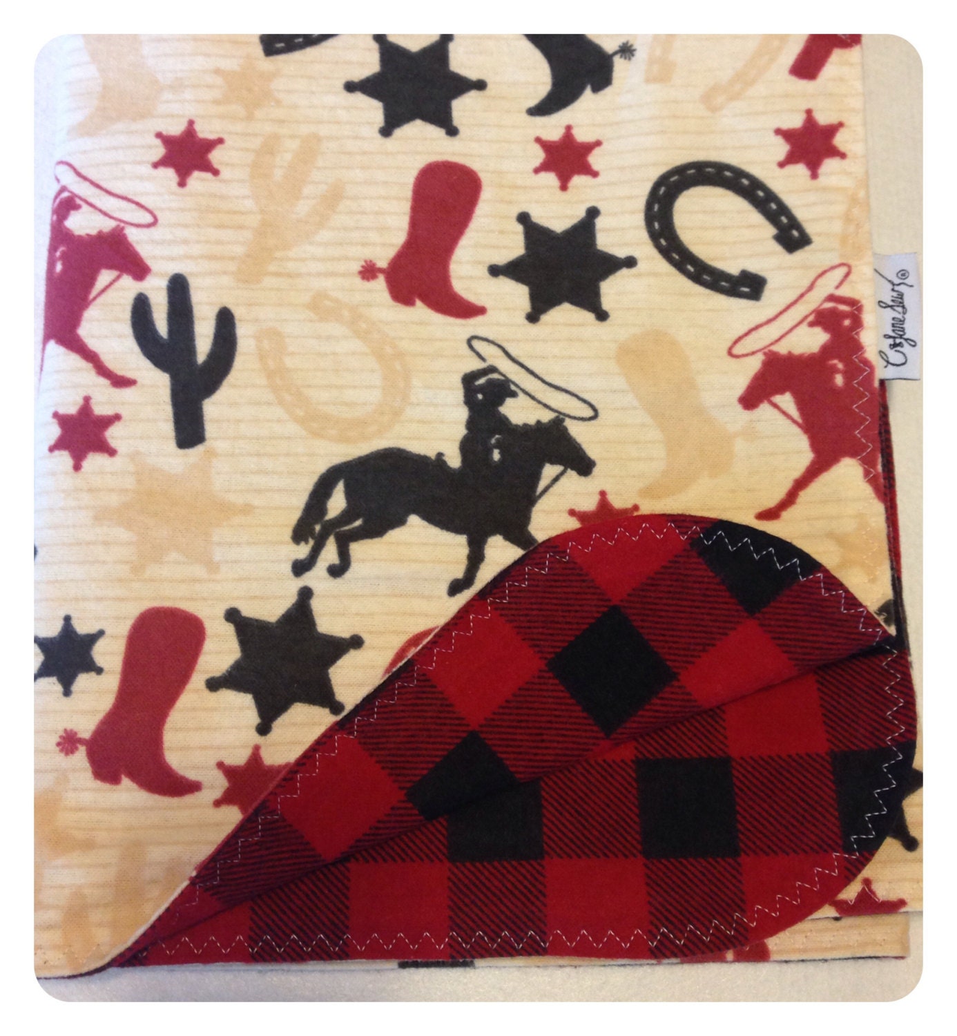 Cowboy baby blanket receiving blanket rodeo by SeeJaneCJaneSew