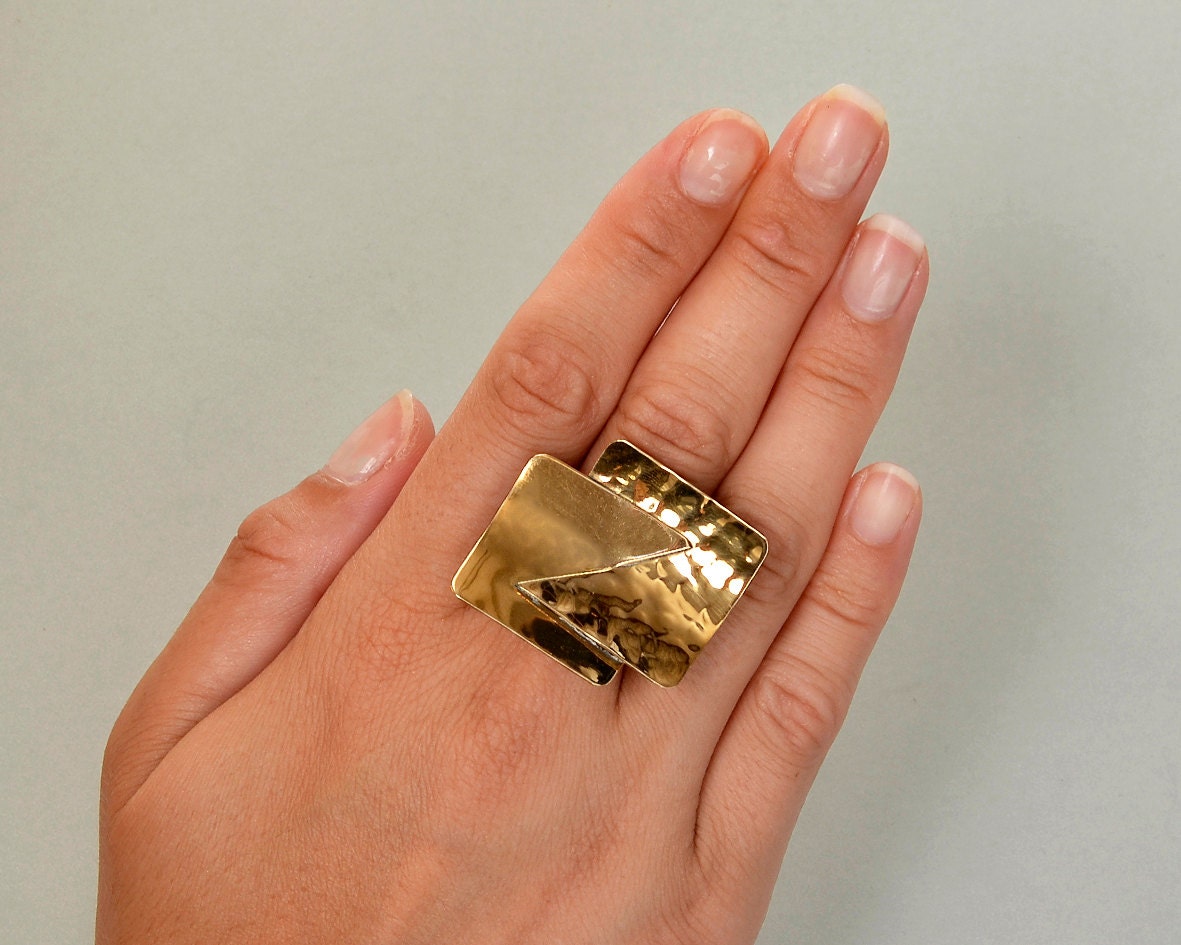 Gold tone large ring chunky ring middle finger ring tumbaga