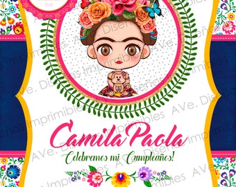 Frida Kahlo Invitations, Frida Kahlo Birthday Invitations, Frida Kahlo Mexican Party, Frida Kahlo Floral and Stripes Invitations