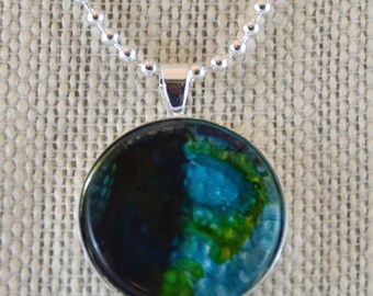 blue bubbles - watercolor pendant necklace - OOAK