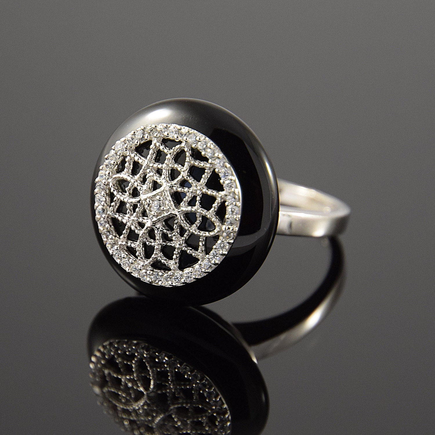 FINAL SALE 50 OFF Statement ring Cocktail ring Black
