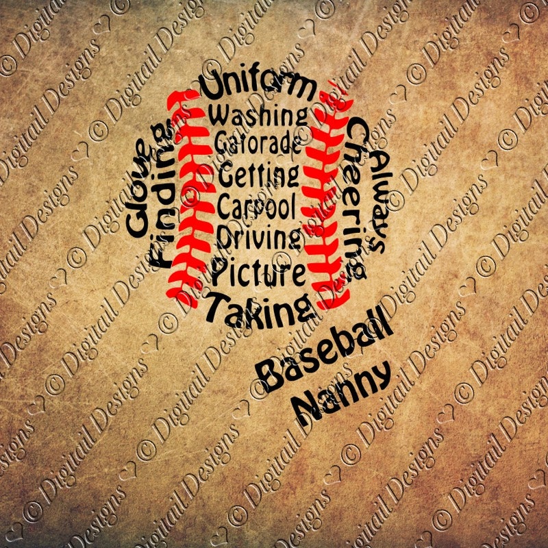 Download Baseball Nanny Word Art SVG PNG DXF Eps fcm ai Cut file for