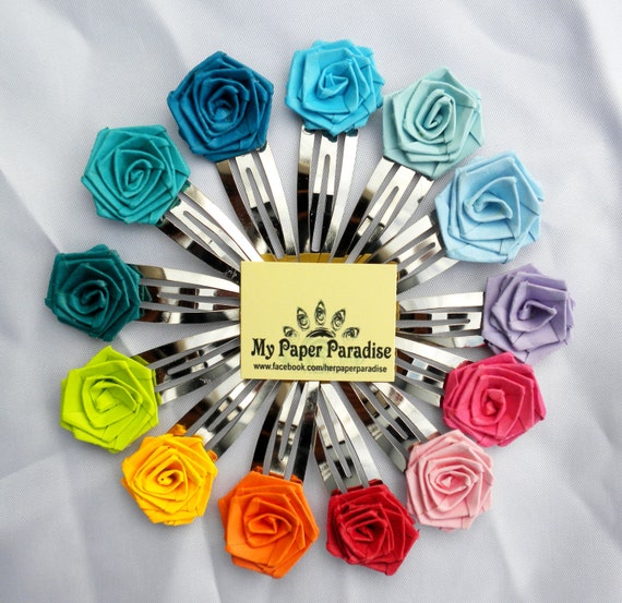 Quilled rose hair clips - hand crafted hair accessory , available in different colors and custom