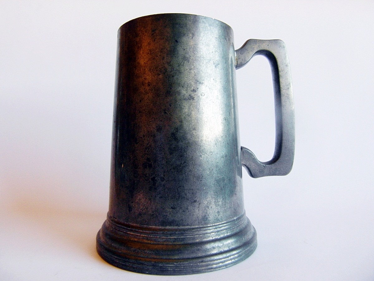 Vintage metal mug with glass bottom beer mug made in England