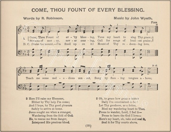 Come Thou Fount of Every Blessing hymn print by GospelHymns