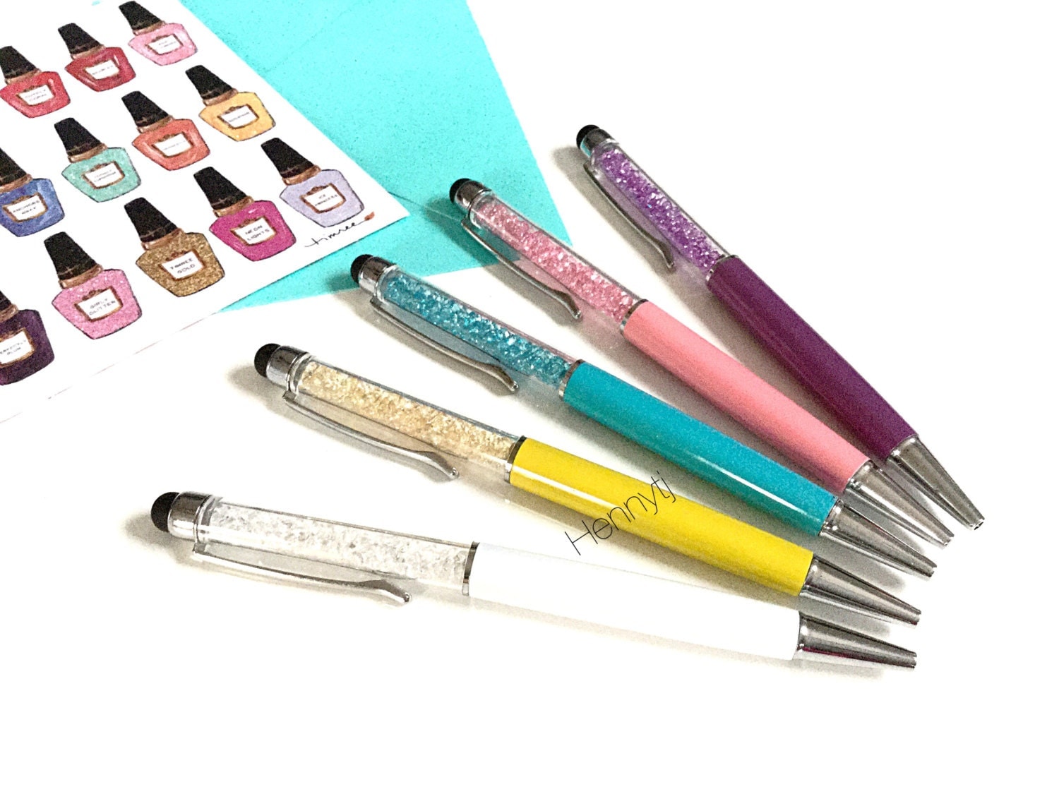 Jewel Diamonds Ballpoint Stylus Pen BLUE ink rainbow crystal