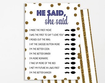 He Said She Said Shower Game Printable | INSTANT DOWNLOAD | Gold Bridal Shower Decoration | Bridal Shower Game Printable | Who Said It Game