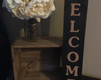 Rustic Pallet Wood Vertical Welcome Sign - 3.5"x20" - Entryway Family Love Rustic Decor Farmhouse Style Fixer Upper Wooden (Item - HMS100)