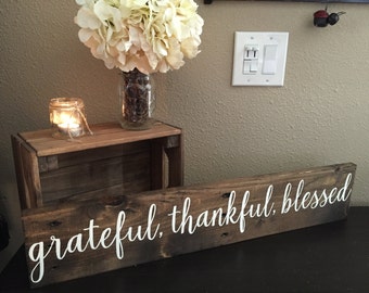 Pallet Wood Sign Grateful Thankful Blessed Sign - 5.5"x30"- Home Family Love Rustic Decor Farmhouse Style Fixer Upper Wooden (Item - GTB100)
