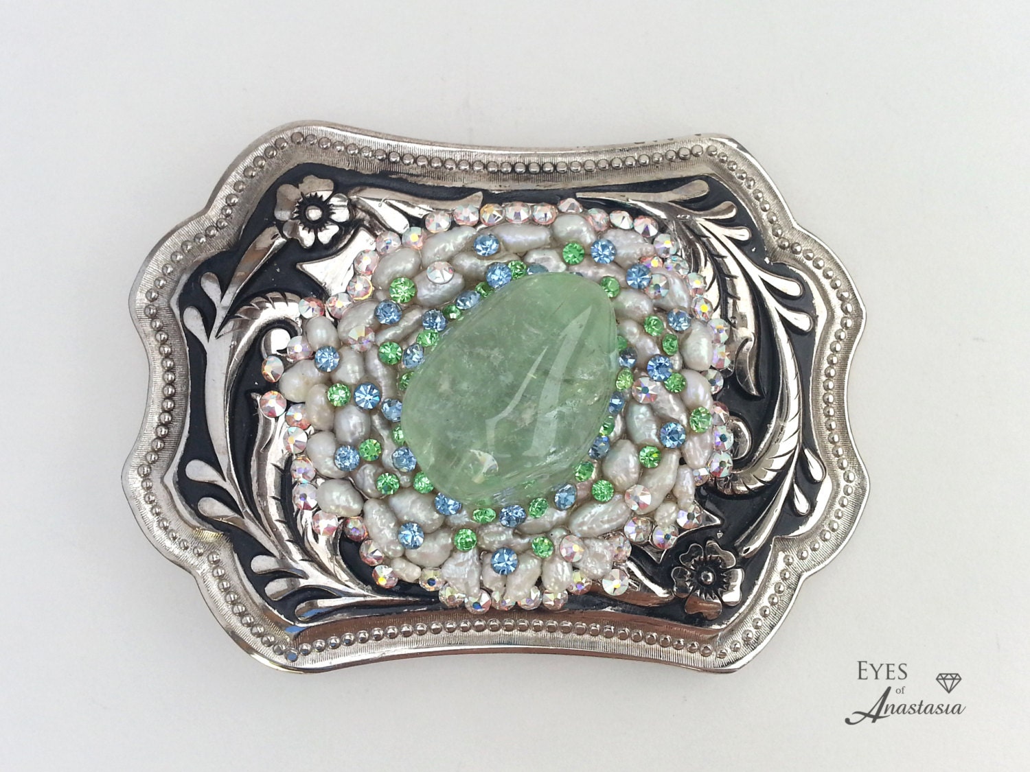 March birthstone Gemstone belt buckle Aquamarine belt