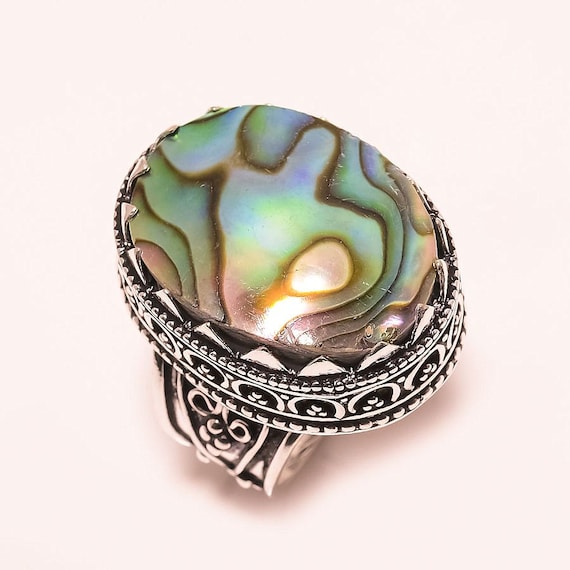 Abalone Shell Ring Gemstone Ring Abalone by ENTICESILVERSTORE