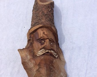 Vintage Wood Carved Forest Gnome Wood Carving Wood Cutting Hand Made Old Santa Wood Carving