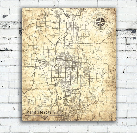 Items similar to SPRINGDALE Canvas Print Arkansas AR Vintage map ...