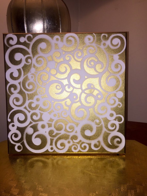 Gold and White 12X12 Canvas Painting by HomeDecorByDee on Etsy