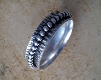 Silver fidget spinner ring, handmade - mm size
