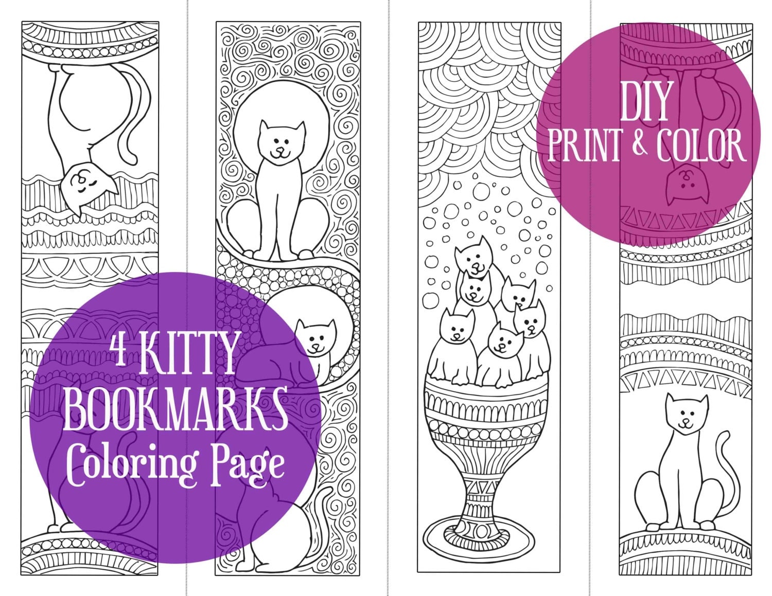 Printable Coloring Pages Kitty cats Coloring Bookmarks DIY