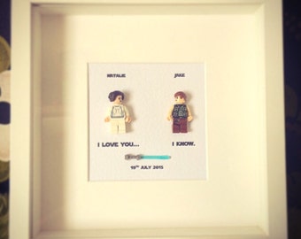 Star Wars I love you... I know Princess Leia and Han Solo Lego replica Personalised Wall Art Box Frame Picture Engagement or Wedding Gift