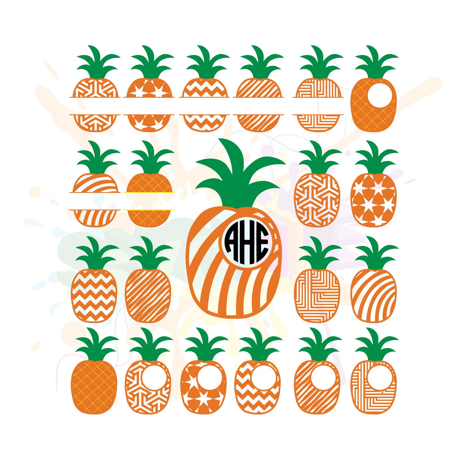 Download Monogram Pineapple SVG Files for Cutting Split Cricut Designs
