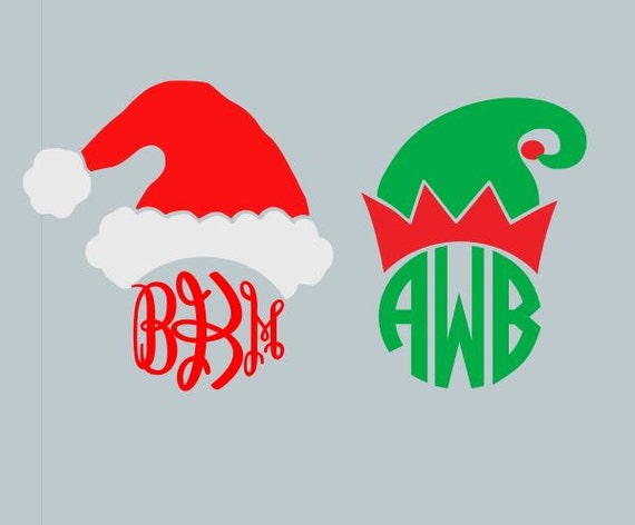 Santa Hat and Elf Hat Monogram Toppers SVG DXF AI Eps and