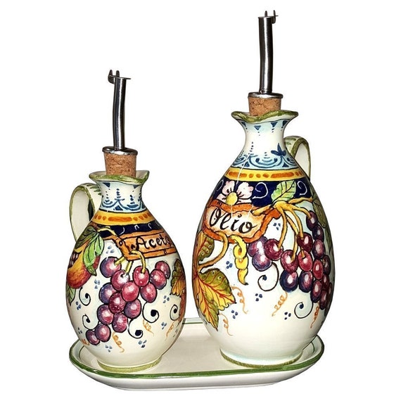Italian Ceramic Set Cruet Oil And Vinegar by CeramicheArteParrini