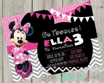 Printable Minnie Mouse Birthday Invitation - Pink, Gray and White Invitation - Minnie Invitation - Disney Invitation