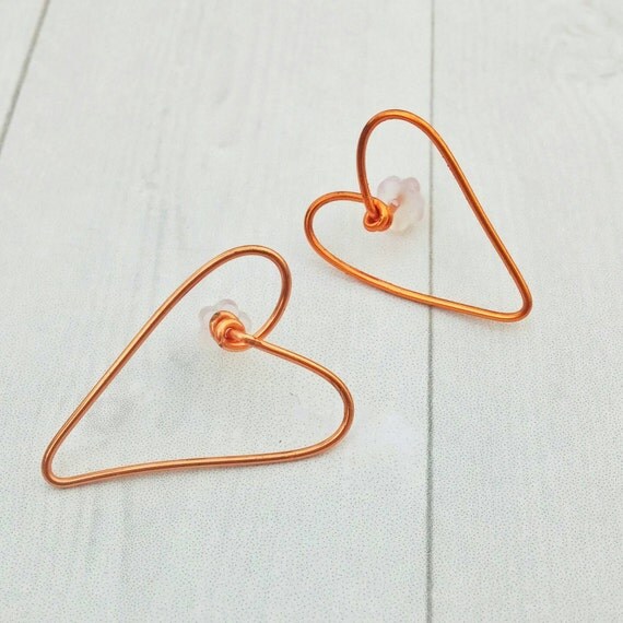 Heart Stud Earrings - copper earrings - post earrings - small post earrings - minimal earrings - minimal modern jewelry