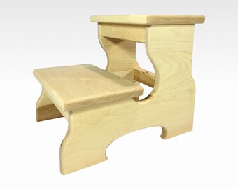 Two Step Stool in Hickory by Candlewood Furniture, Rustic, Wood, Kids, Grandma Gift, Grandpa Gift, Grandparents Gift, Bed, Bathroom, Custom