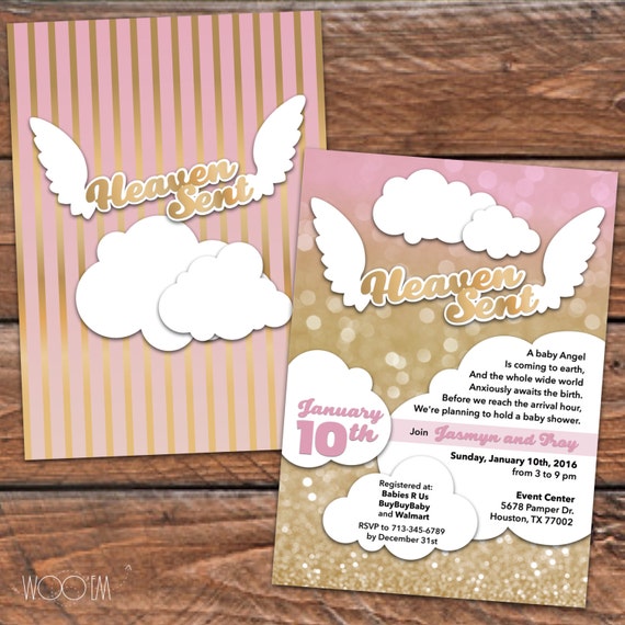 Heaven Sent Baby Shower Invitation Printable Digital DIY by Wooem