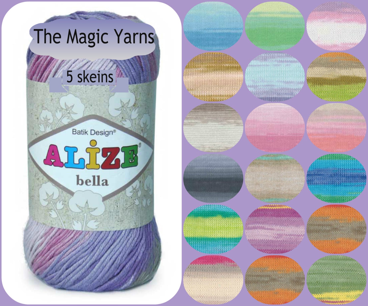 Alize Bella Batik 100% pure cotton pack of 5 by THEMAGICYARNS