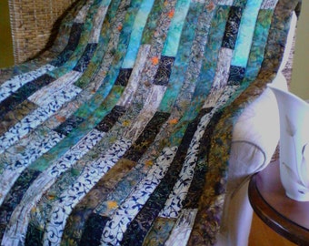 BoHo modern brown/blue/green/black batik lap quilt
