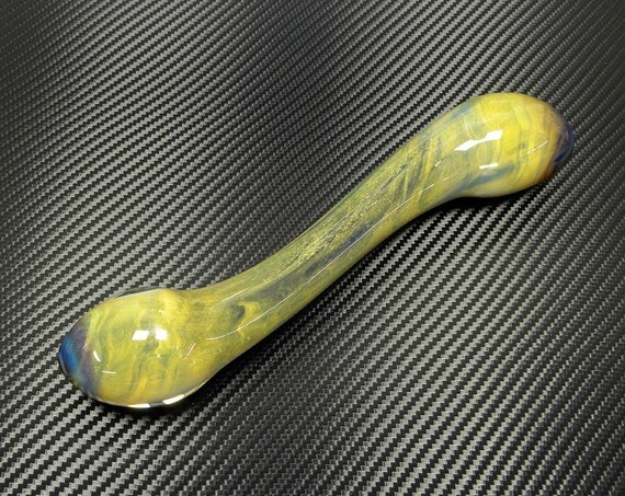 Double Ended Glass Dildo Marbled YellowBlue