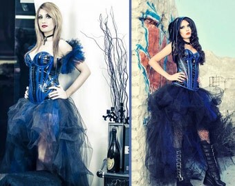Blue Black prom dress/Extravagant prom dress/Steam punk dress/ Victorian dress/Gothic wedding dress/ Lolita dress