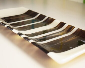 Fused Glass Plate -Functional fused glass art - large modern platter - elegant sushi plate - decorative glass dish - art glass plate