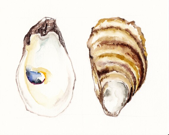 Yellow Oyster Original Watercolor Painting by SouthShoreStudioMA