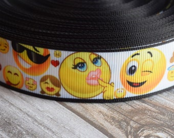 Emoji ribbon - Poop emoji - 1 inch grosgrain - 3 or 5 yards - Smiley face ribbon - Emoticon ribbon - Smiley craft DIY - DIY emoji bows