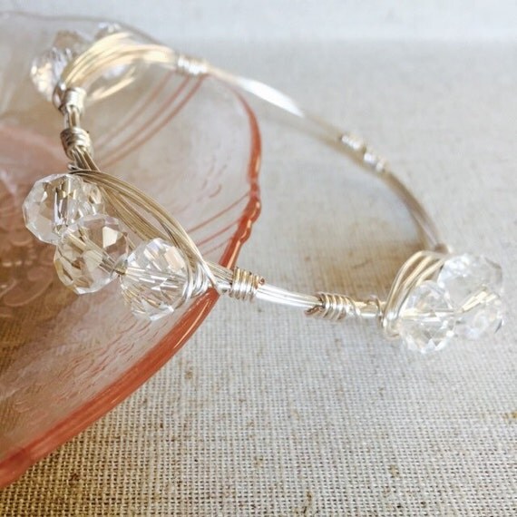 Items similar to Clear Crystal And Silver Wrap Bracelet on Etsy