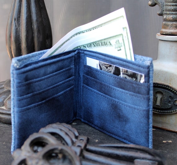 Items similar to Medium Denim Bifold Wallet with a Muted Blue Interior