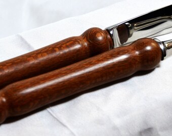 Handmade lacewood steak knife and fork