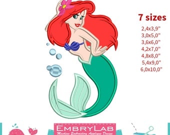 Applique Ariel. The Little Mermaid. Machine Embroidery Applique Design. Instant Digital Download (16190)