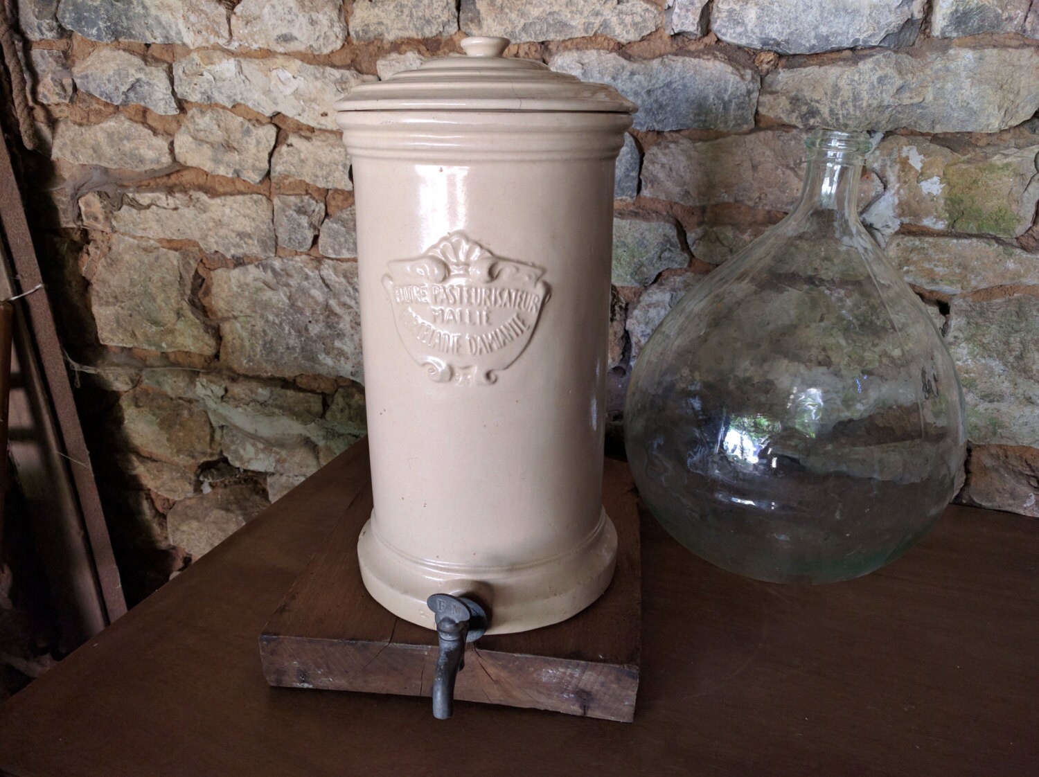 Stoneware Water Filter Cream Ceramic Crock Vintage French