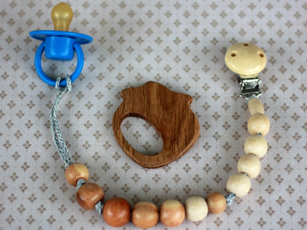 Pacifier clip Teether Toy Oak Wood Strawberry Wooden baby